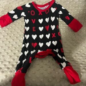 Little Sleepies Love Heart Footie - Black, White, Red